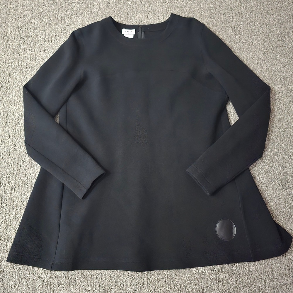Akris Punto Womens Black Cotton Tunic Top Long Sleeve Faux Leather Detail